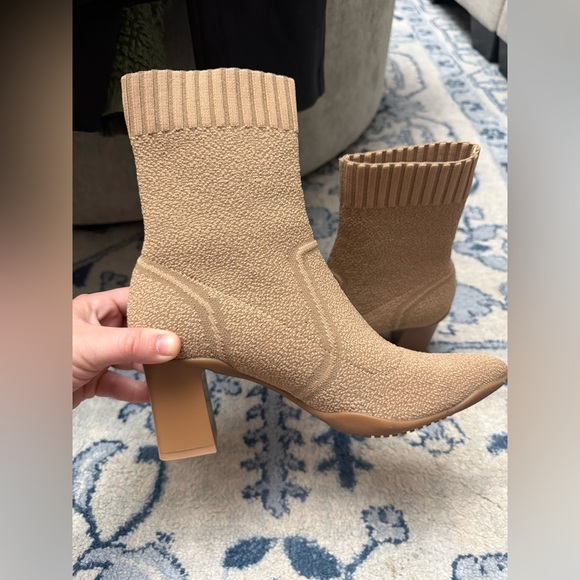 COSY ISLAND BelleVoyage Block Heel Pointed Toe Sock Ankle Booties Boots Apricot - Picture 3 of 10